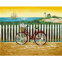 DIY Paint by Numbers for Adults Beginner - Seaside Bicycle Lighthouse Boat 16x20 inches Number Painting (No Frame)