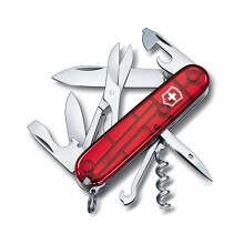 Climber Swiss Army Pocket Knife, Medium, Multi Tool, 14 Functions, Blade, Bottle Opener, Red Transparent