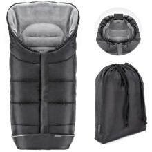 Universal Footmuff for Pushchair, Pram, Stroller and Buggy - Non-Slip Thermo Fleece Stroller Footmuff with Drawstring Hood and Travel Pouch -