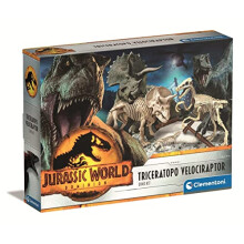 19289 Science&Play Jurassic World-Dino 2 in 1 Triceratop + Velociraptor-Science Kids 6 Years, Kit Toy, Realistic Dinosaur, Excavate and Assemble