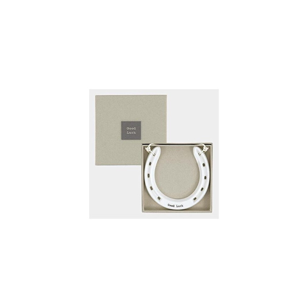 East Of India Porcelain Lucky Horseshoe Good Luck Just Married Gift Boxed (Good Luck) White