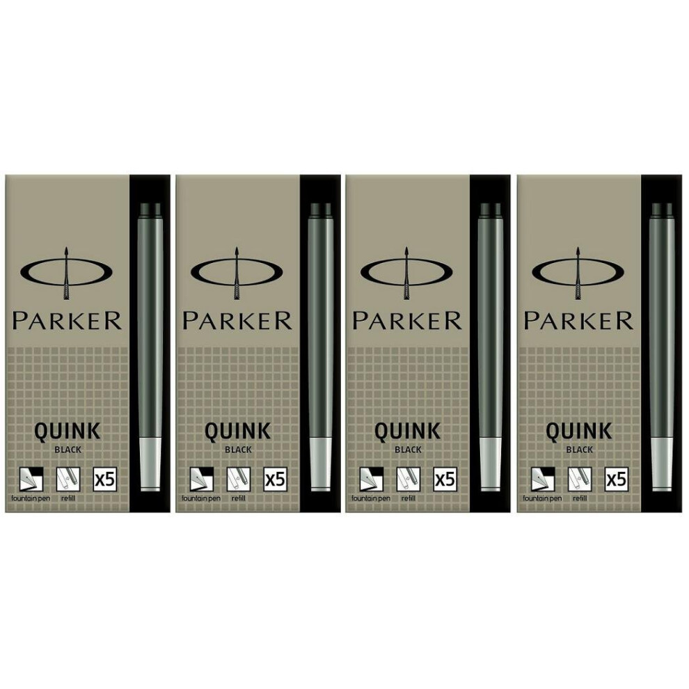 Quink Fountain Pen Long Ink Cartridges Permanent Black x 20 (4x5)