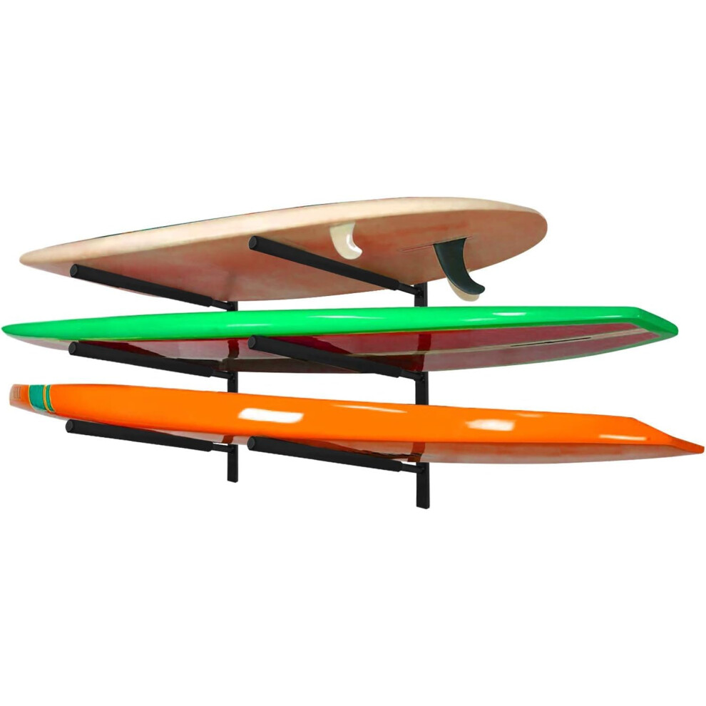 Heavy Duty Steel 3 levels Wall Mount Paddle Board Racks, Surfboard Hanger with Padded Foam, Store and display, Surfboards, Snowboards, Longboards,