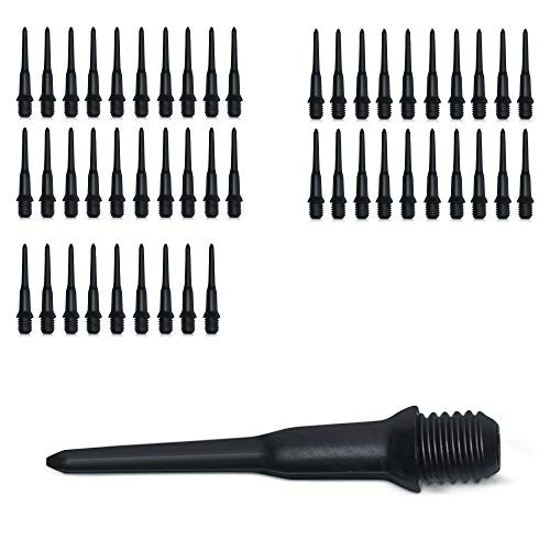 Plastic Dart Tips Set - 50x Soft Plastic Tip Points for Electronic Dart Boards with 2 BA Threads - Black
