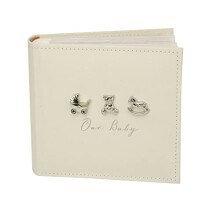 Bambino Linen Fabric Our Baby Photo Album with 3 Icons 50 Pages 6x4