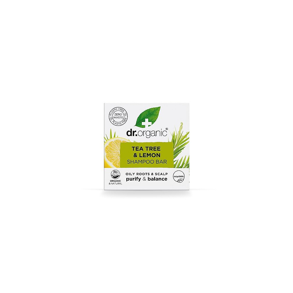 Dr Organic Tea Tree & Lemon Shampoo Bar, Purifying, Oily Roots & Scalps, New, Plastic Free, Natural, Vegan, Cruelty-Free, Paraben & Sls-Free, Organic, 75G