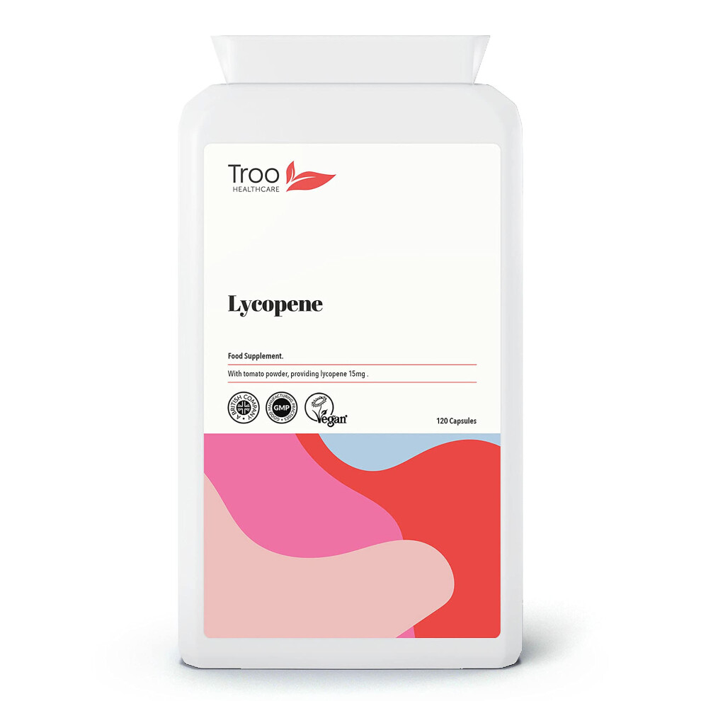 Troo Health Care Lycopene Supplement 15Mg - 120 Capsules - 150Mg Tomato Powder Providing High Strength 15 Mg Lycopene Per Vegan Capsule - Up To 4 Month Supply - Uk