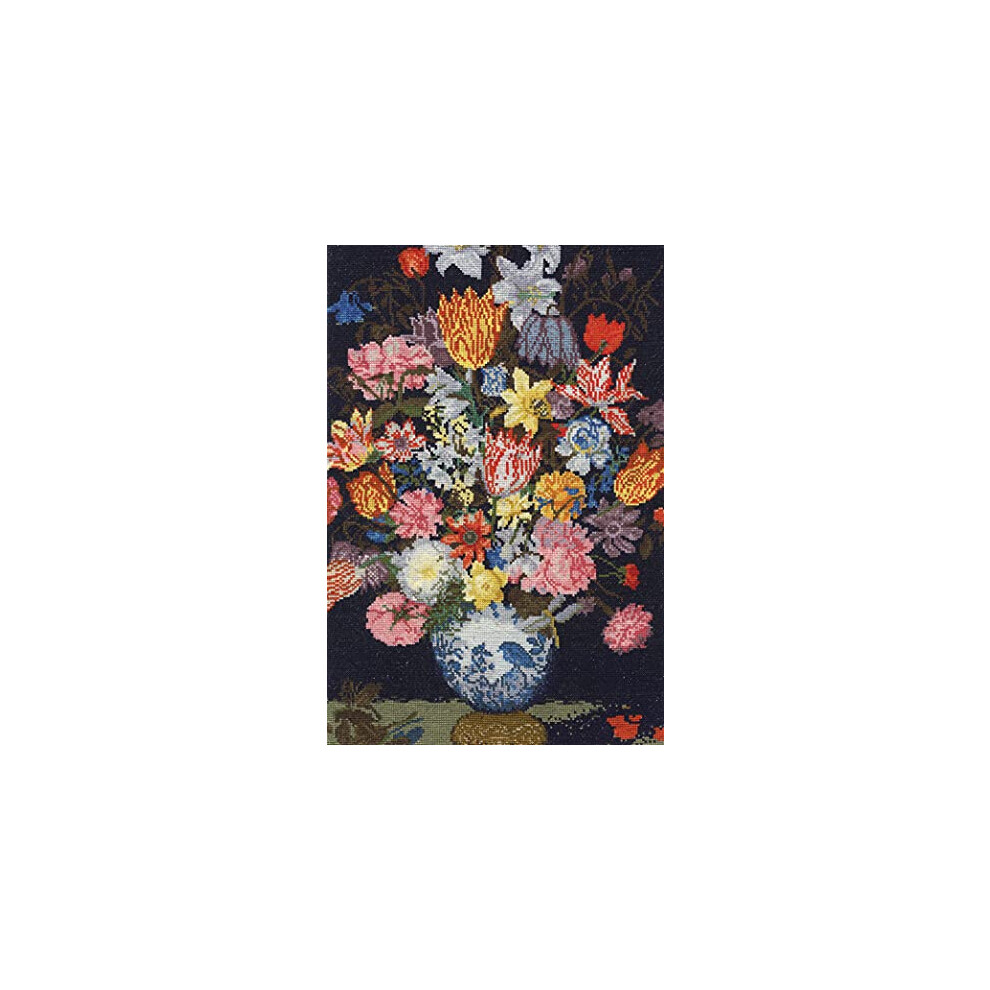 Dmc Cross Stitch Kit - Bosschaert - Still Life Of Flowers, Includes Aida 6 Pts/Cm, Stranded Cotton Thread, Needle, Chart And Instructions