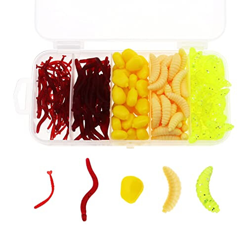 250pcs Fishing Lures Soft Plastic Earthworm Corn And Maggot Shape Fishing Lures Soft Bait Shad Fishing Lures Artificial Lifelike Maggot for Freshwater