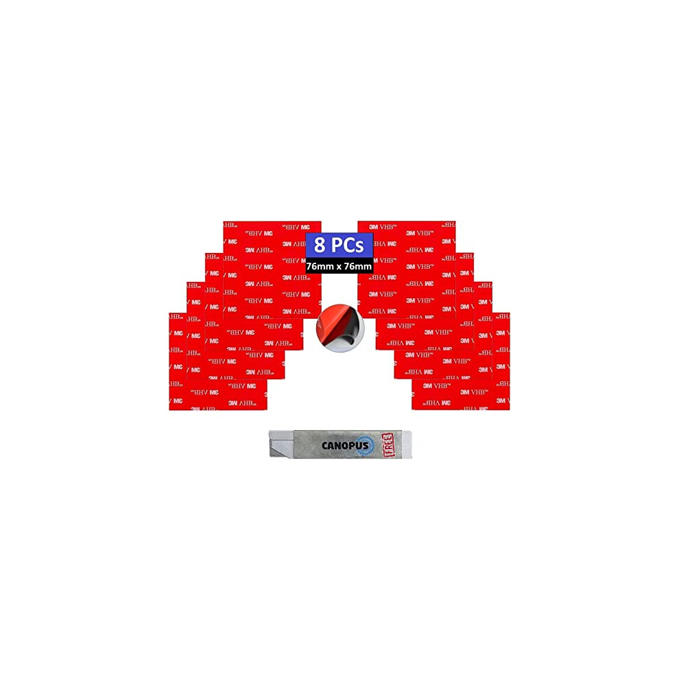3M Double Sided Pads Heavy Duty 76mm x 76mm, 8-PCs, 3M VHB Pads 5952, Waterproof 3M Number Plate Sticky Pads, Ideal for Home, Office Decor, Black