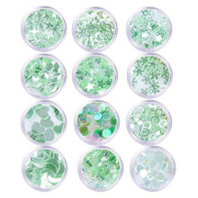12 Pack Face Glitter - Chunky Glitter Crafts Christmas Makeup Glitter Decoration Sequins Festival Glitter for Hair, Body, Cheeks and Nails, Green
