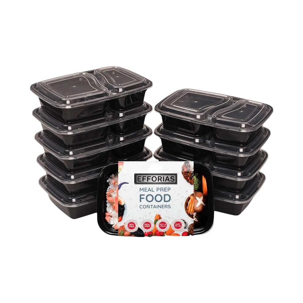 [10 Pack, 32oz] 2 Compartment Plastic Meal Prep Containers - Reusable BPA Free Food Containers with Airtight Lids - Microwavable, Freezer and