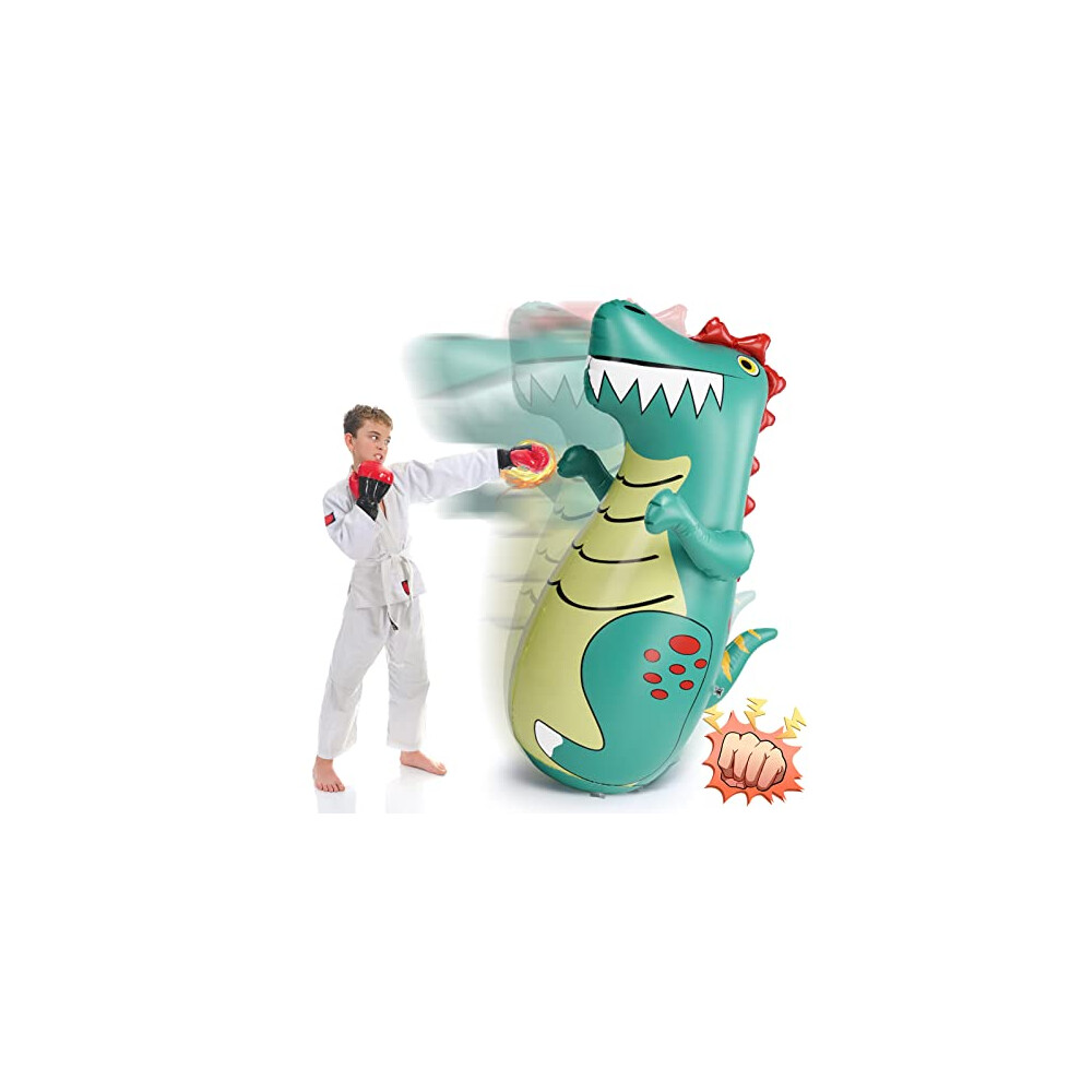 Boxing Dinosaur Punching Bag for Kids & Adults, Free Standing Bounce Back Inflatable Roly-poly Toy for Relaxing Punch Indoors