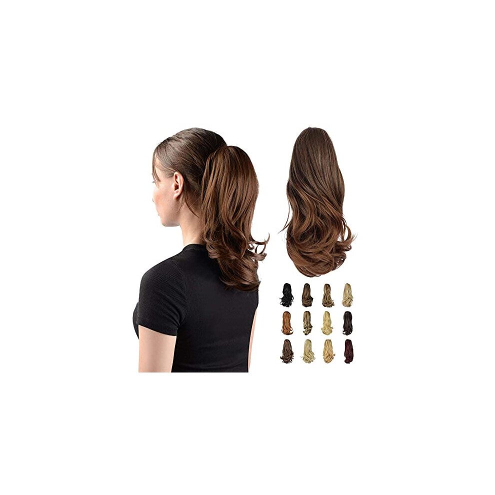 Sofeiyan 13" Ponytail Extension Long Curly Ponytail Clip In Claw Hair Extension Natural Looking Synthetic Hairpiece For Women,Medium Brown/Light Auburn Mix