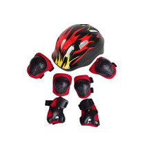 1Set(Black+Red) 7 in 1 Sports Skateboard Protection Sets Cycling Roller Skating Helmet/Elbow Pads/Knee Pads/Wrist Pads Safety Protective Guard Gear