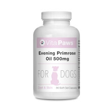 Evening Primrose Oil 500mg for Dogs by VitaPaws | 90 Soft Gel Capsules | for A Healthy Heart and Circulation | Manufactured in The UK