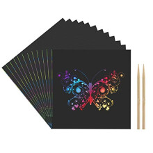 Scratch Paper 100 Sheets Magic Scratch Art Set Scratch Paper Boards Scratch Off with 2 Bamboo Stylus for Kids DIY Art& Craft Drawing Note Taking