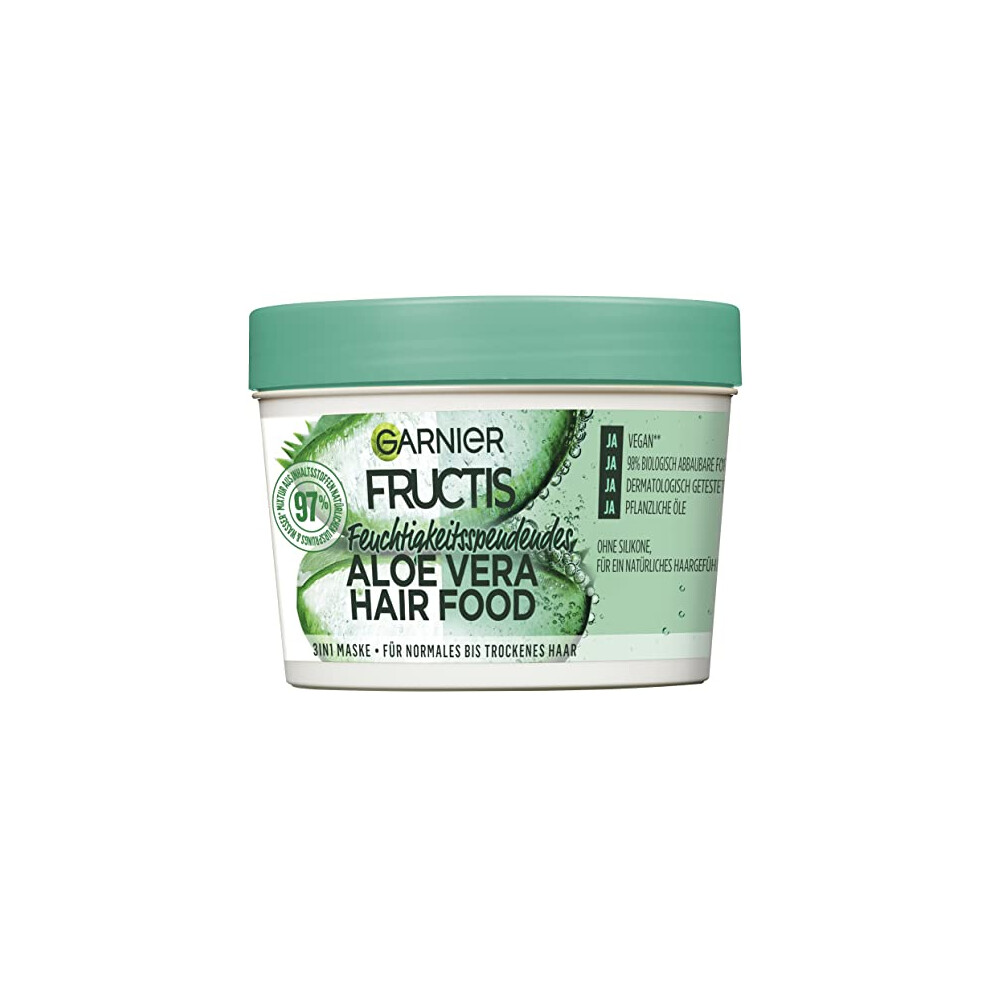 Hair Mask, Aloe Vera, Hairfood Moisturising 3-in-1 Mask, Care for Smooth Hair, Fructis, 390 ml