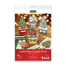Christmas Flower Pots Card Making Kit - Contains 8 Cards & Envelopes, 4 Sheets Christmas Decoupage, 1 Sheet Decoupage Bows & 2 Sheets Foiled Christmas