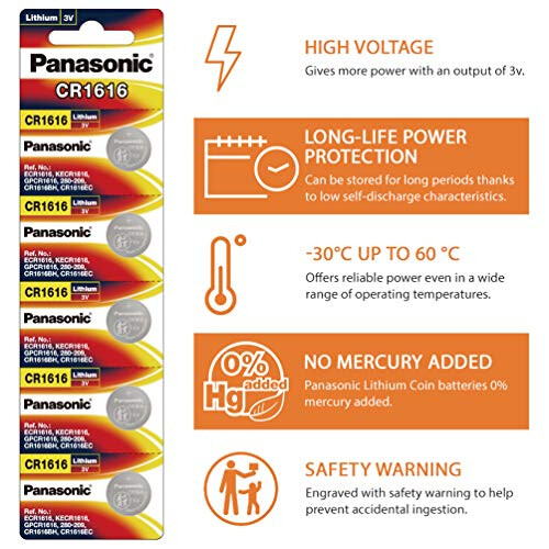 Panasonic CR1616 3V Lithium Battery 2PACK X (5PC) = 10 Single Use Batteries 2