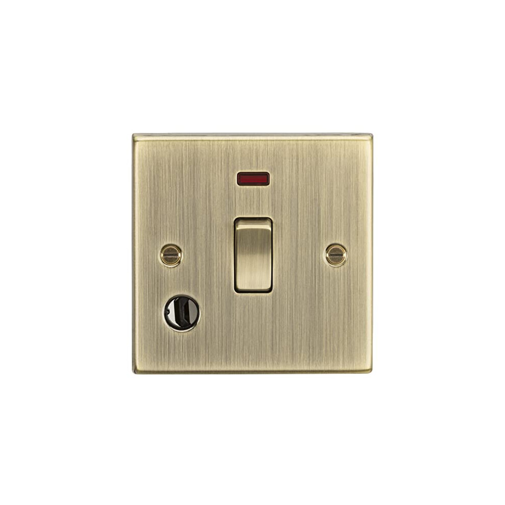 Cs834fab 20A 1G Dp Switch With Neon & Flex Outlet - Square Edge Antique Brass 5055832976332