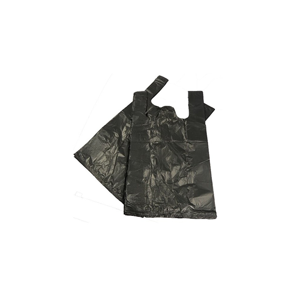100 BLACK PLASTIC POLYTHENE VEST STYLE CARRIER BAGS - SIZE 11 x 17 x 21" SHOPPING GROCERY GIFT BOUTIQUE SUPERMARKET CASH N CARRY MARKET STALL POLYBAGS