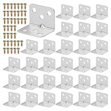Corner Brackets, Stainless Steel L Shape Brackets, Right Angle Bracket for Wood Furniture Fixation 30 Packs with 120 Screws (Silver 36 x 27mm)