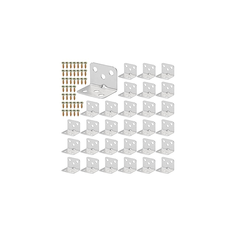 Corner Brackets, Stainless Steel L Shape Brackets, Right Angle Bracket for Wood Furniture Fixation 30 Packs with 120 Screws (Silver 36 x 27mm)