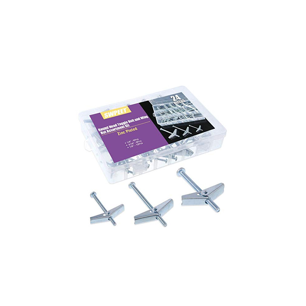 Assorted 24 Pcs Toggle Bolt And Wing Nut Kit For Hanging Heavy Items On Drywall - 1/8 Inch, 3/16Inch, 1/4Inch 682838484100