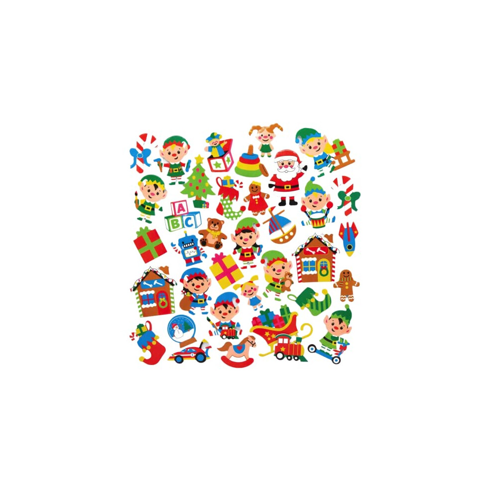 Baker Ross Ax613 Santa's Workshop Foam Stickers - Pack Of 200, Kids Stickers, Ideal For Christmas Crafts And Art Projects, Cards, Party Bags, And Decorations