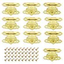 10Pcs Gold Box Buckle Latch Decorative Hasp Latches Small Box Hinges Lock Antique Latch Hook Locking Hook for Wooden Box Drawer Jewellery Box DIY with