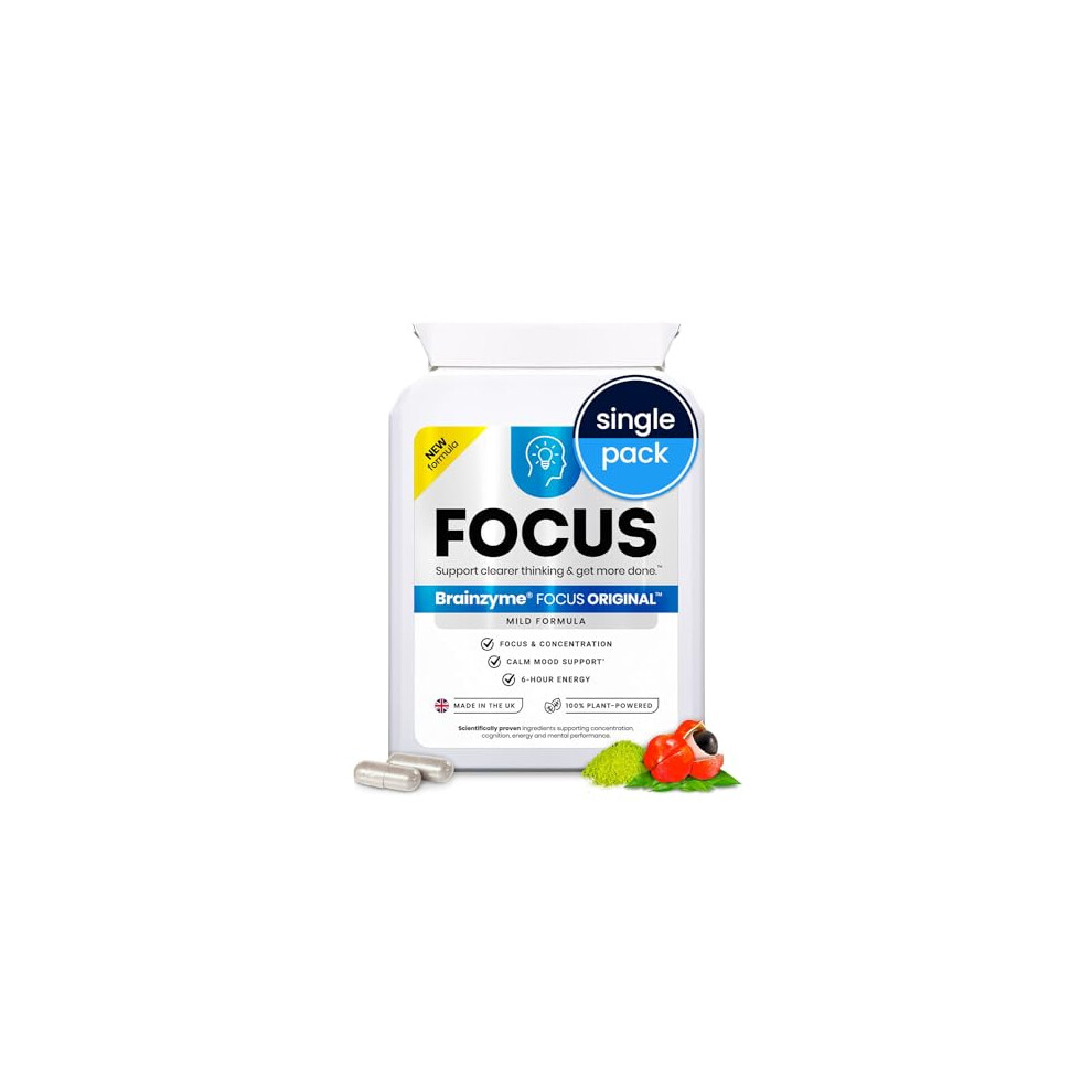 Brainzyme Focus Original [Single Pack] Concentration Pills. Calm Focus & Energy. Caffeine + L-Theanine, Choline, Strong B-Vitamins. 6 Hour Energy