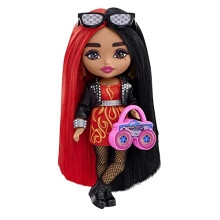 Muñeca Barbie Extra Minis y Accesorios con Cabello Rojo y Negro, Incluye Vestido y Chaqueta