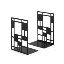 Book Ends, Bookends, Bookends Heavy duty, Book Ends for Book Shelves, Decorative Metal Book Stopper (Black 1 Pair) for Bookworms Gifts, Abstract