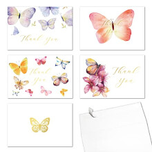 4x6 Butterfly Gold Foil Thank You Cards with Envelopes (Bulk 20-Pack) Peel-and-Seal Envelopes Assorted Set, Birthday, Baby Shower, Bridal Shower,
