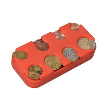 Holder for Euro Coins - 8 Dispensers from 1 Cent to 2 Euros - EU Coin Money Change Sorter Classifier Organiser - Orange