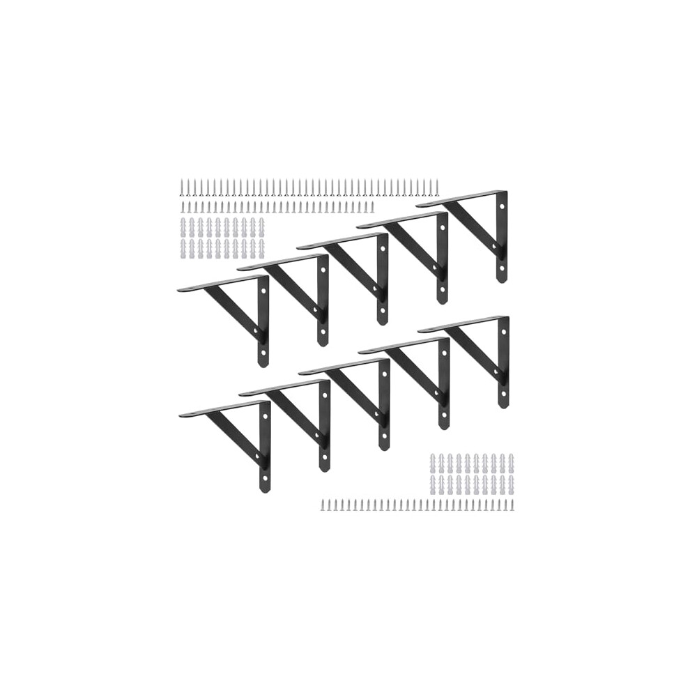 10 Pcs 8 Inch Black Shelf Bracket, Triangle Shelf Support Bracket With Screws, Shelf Bracket For Bookshelf, Cupboard 758226702528