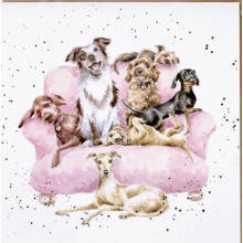 "Movie Night Dog Scene Print on White Square Canvas (20cm x 20cm)