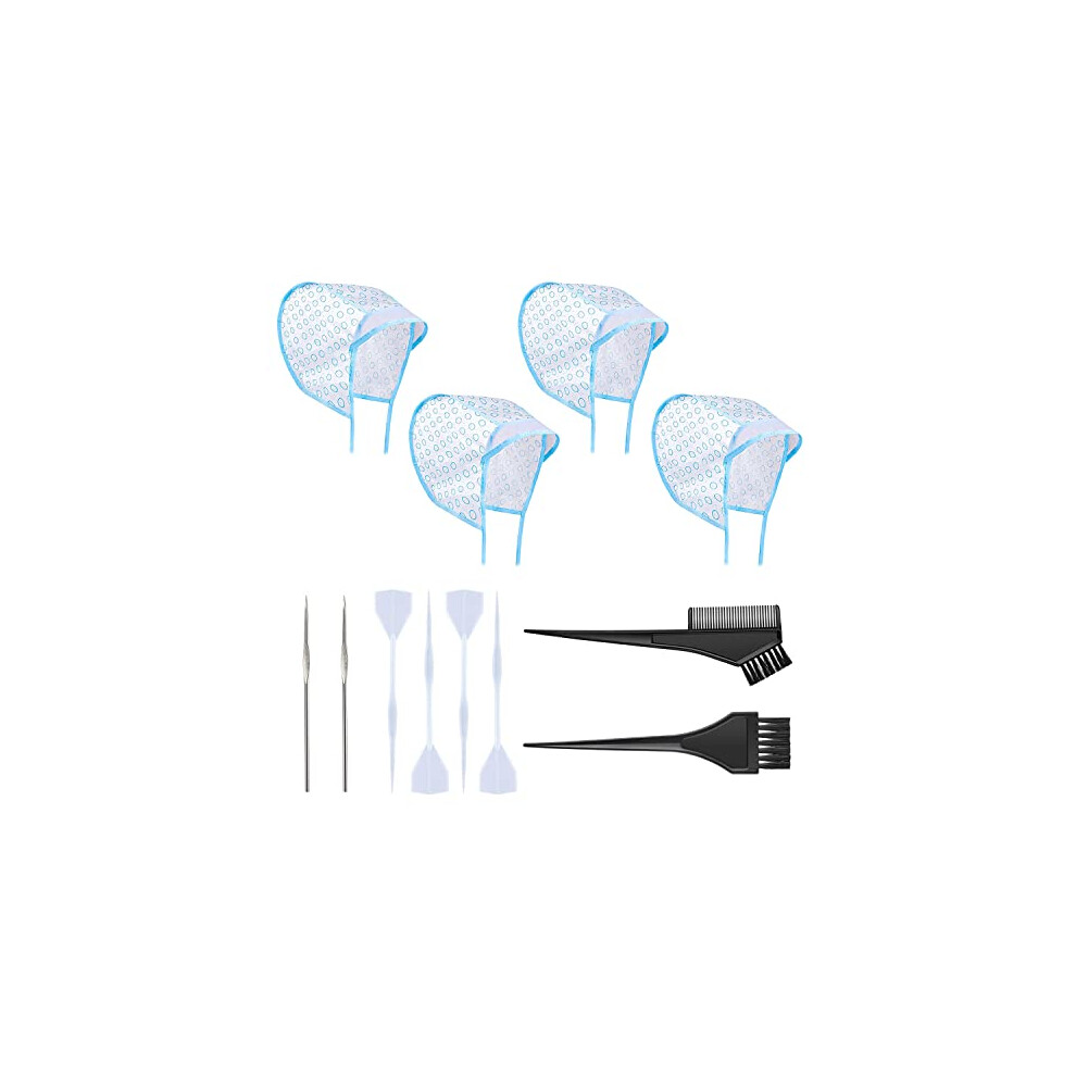 Xpoop 12Pcs Hair Coloring Highlighting Cap, Hair Highlighting Kit, Highlight Cap, Hair Dye Brush, Hair Dye Comb Set, Disposable Highlighting Cap For Salon