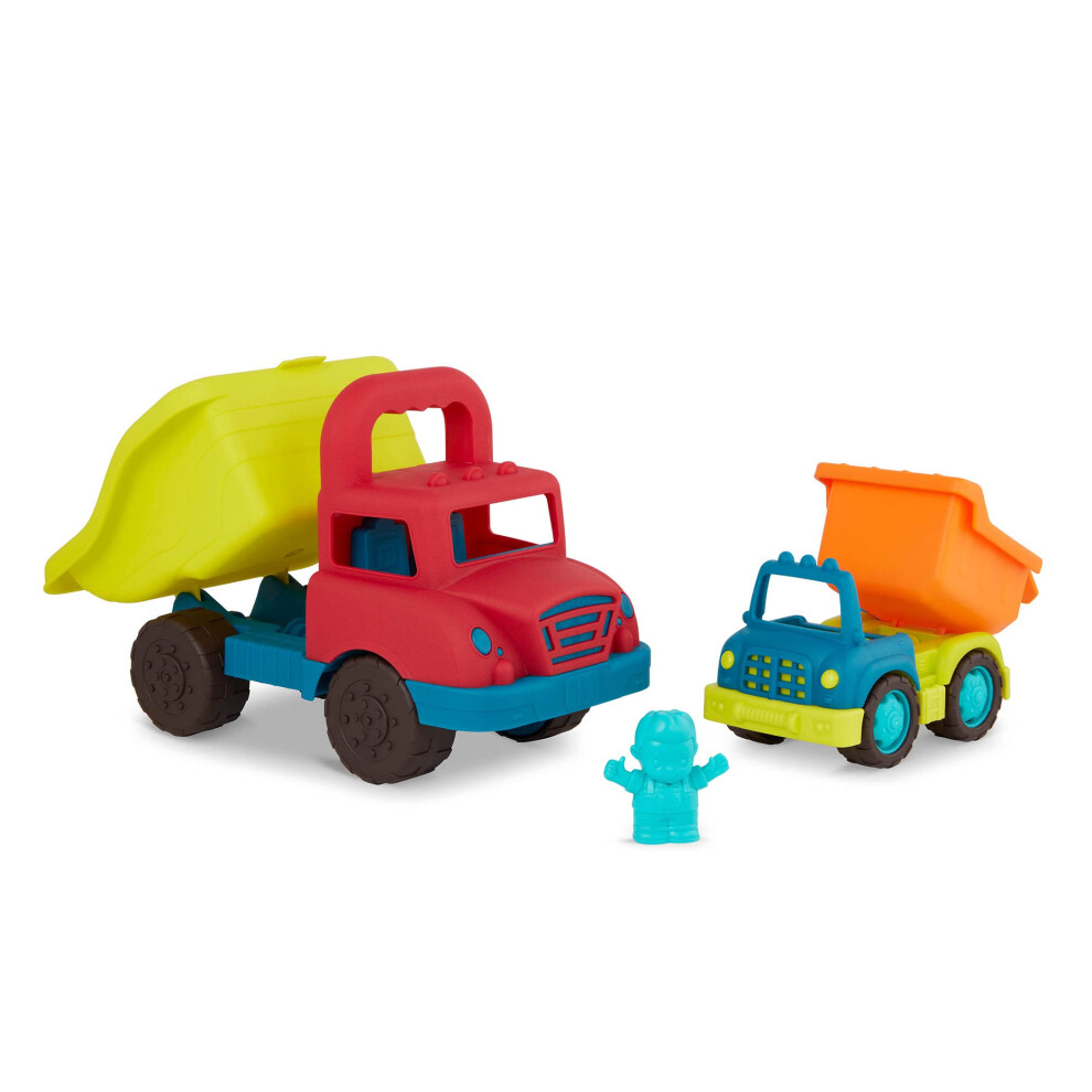 B. toys- B. play- Grab-n-Go Truck Set- 2 Dump Trucks - 1 Large Truck & 1 Small Truck - Big Truck with Handle & Mini Truck with Driver - Toy Truck-image-OPC-PDV72V6-NEW