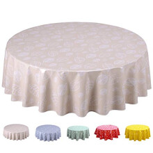 Round Oilcloth PVC Wipe Clean Tablecloth 140cm 55" Leaves Beige