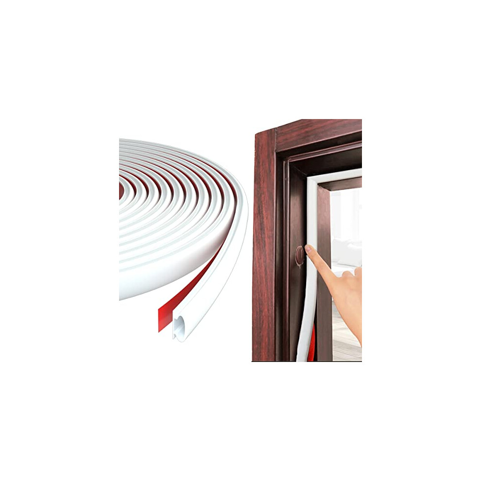 6M White D-Shape Rubber Door Seal Upvc Window Weather Strip Replacement for 2.5-6mm Gap,Self Adhesive PVC Sound Proofing Door Frame Seal Draft