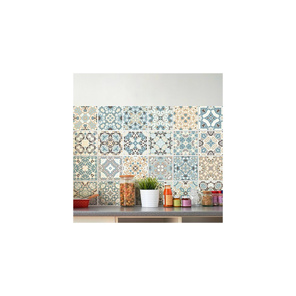 Pack of 24 Tile Stickers| Self-adhesive decorative wall decal cement tile - Mosaic tile wall decal bathroom and kitchen | Cement Tile wall stickers -