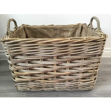 Rectangle Log/Storage Basket, Hessian Lined, Excellent Quality, Very Strong Kuba Rattan (Large)
