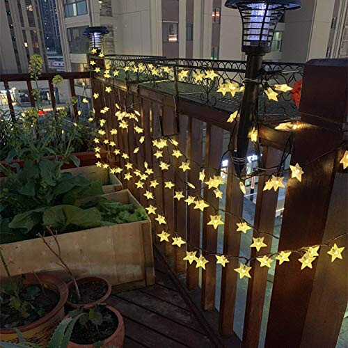 Solar Powered Star Fairy Lights,Warm White Christmas Garden Lights