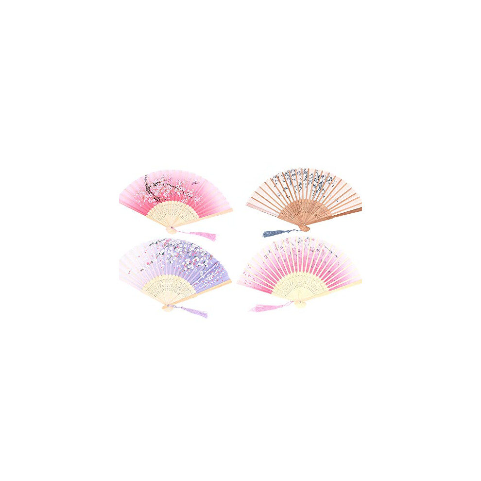 4 Pieces Folding Fans Handheld Fans Bamboo Fans with Tassel Women's Hollowed Bamboo Hand Holding Fans for Wall Decoration, Gifts #4