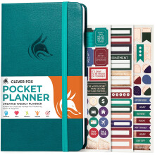 Clever Fox Taschenplaner, wchentlich  undatierter Monatszielplaner und Kalender, Miniplaner, perfekt fr die Handtasche, 9,4 x 17 cm (dunkelblaugr