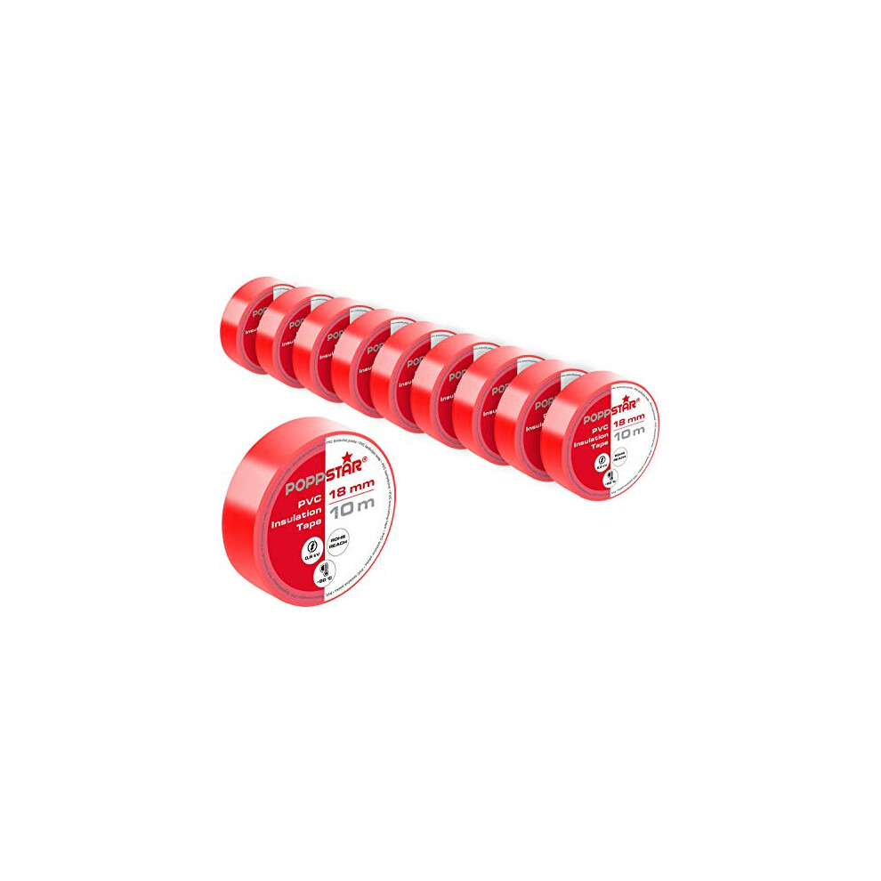 10X 10M Universal Insulating Tape (Pvc Sealing Tape - Duct Tape), For Insulation - Repair Of Electrical Conductors, (Tape 18Mm Wide), Red 4260209267123