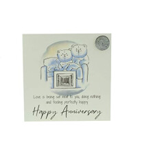 Cute 19th Anniversary Card, Relaxed Bears – Free Metal 19th Anniversary Love Token Gift (gc-annitv19)