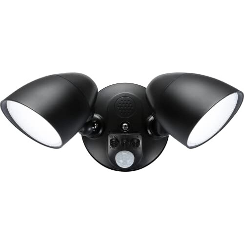 110230V IP65 Twin Head Black 20W Security Floodlight with PIR, Sensor